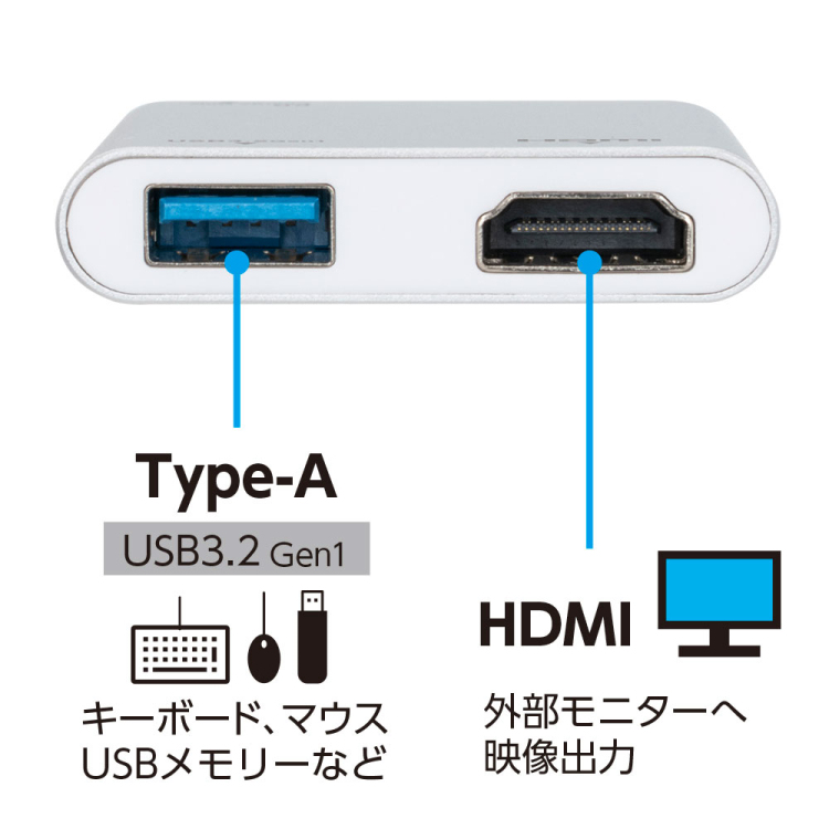 PD対応Type-Cドッキングステーション/シルバー UD-C03SL(tm)