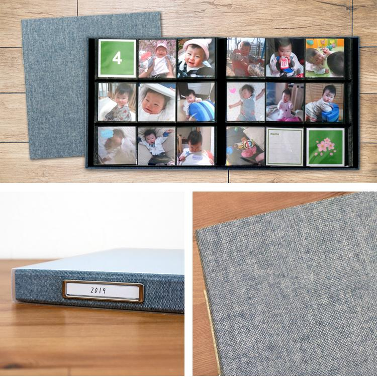 【WEB限定品】ましかく アルバム 大容量 9面ポケット ナカバヤシ マンスリーポケットアルバム スクエア判252枚収納 布表紙 3列×3段タイプ ア-MPASQ-BL ブルー