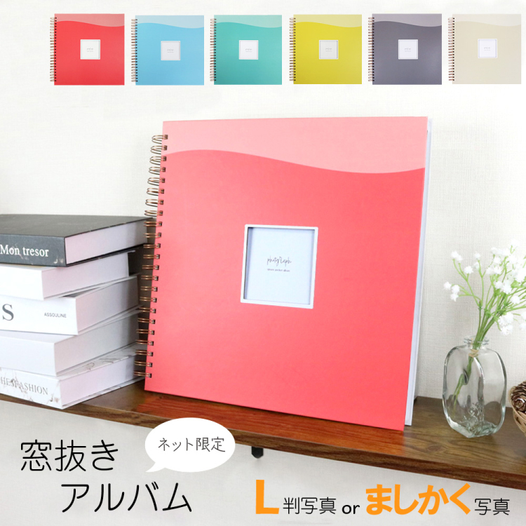【WEB限定品】ナカバヤシ 窓抜き  L判 リング式アルバム WORA-L-252-5 ポケットアルバム グレー【ケース付】
