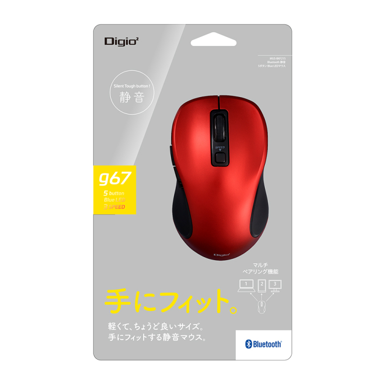 BT5静音 5ボタン BlueLEDマウス/レッド MUS-BKF215R (tm)
