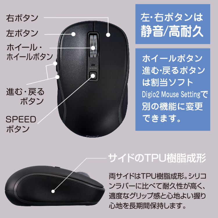 BT5静音 5ボタン BlueLEDマウス/ブラック MUS-BKF217BK (tm)