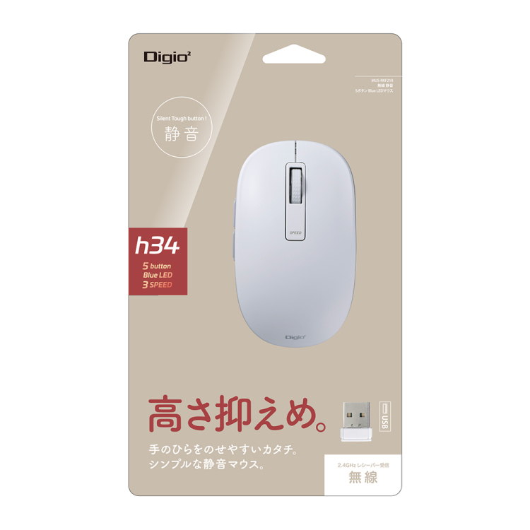 無線静音 5ボタン BlueLEDマウス/ホワイト MUS-RKF218W (tm)