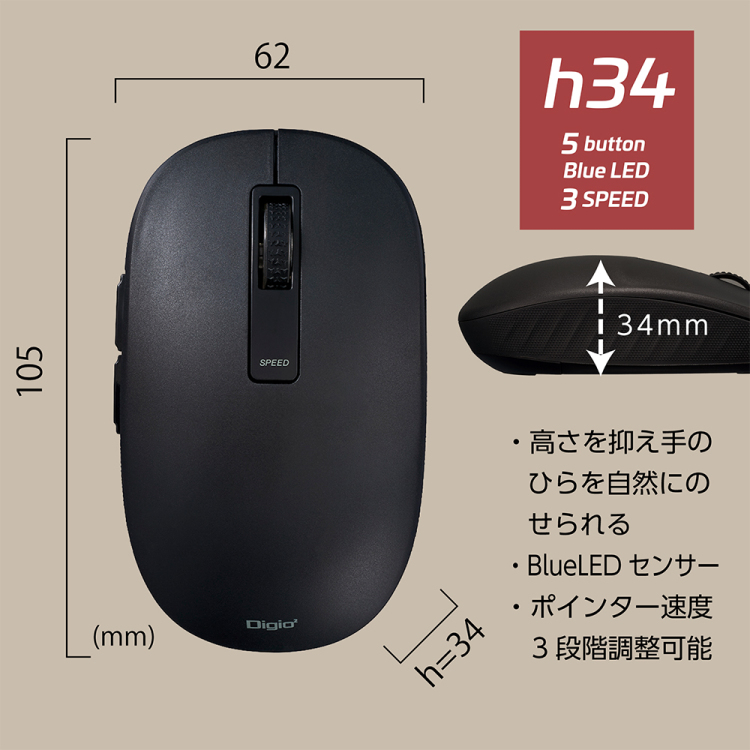 BT5静音 5ボタン BlueLEDマウス/ネイビー MUS-BKF219NB (tm)