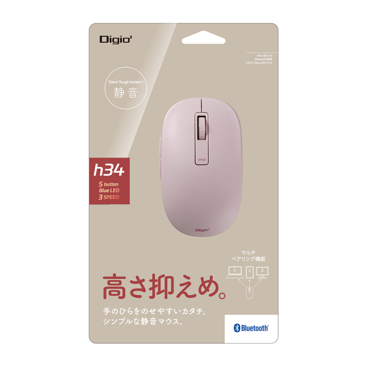 BT5静音 5ボタン BlueLEDマウス/ピンク MUS-BKF219P (tm)