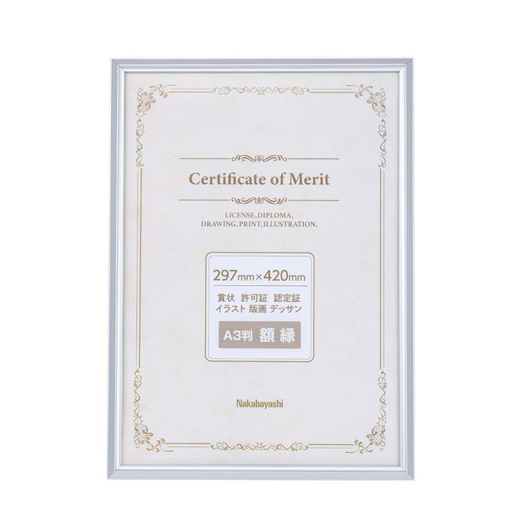 アルミ賞状額/A3判/シルバー F-SA-105-SV