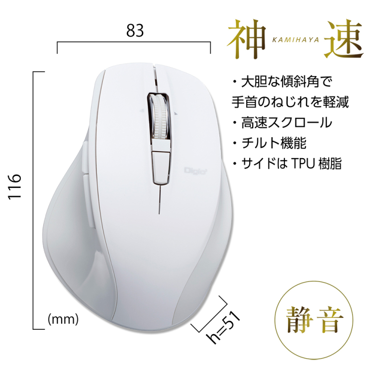高速スクロール 無線静音5ボタン BLEDマウス/Nホワイト MUS-RKF164NW (tm)