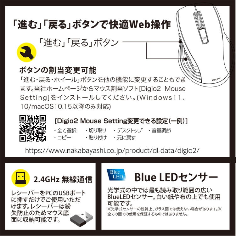 無線静音5ボタン BlueLEDマウス/ブルー MUS-RKF226BL (tm)