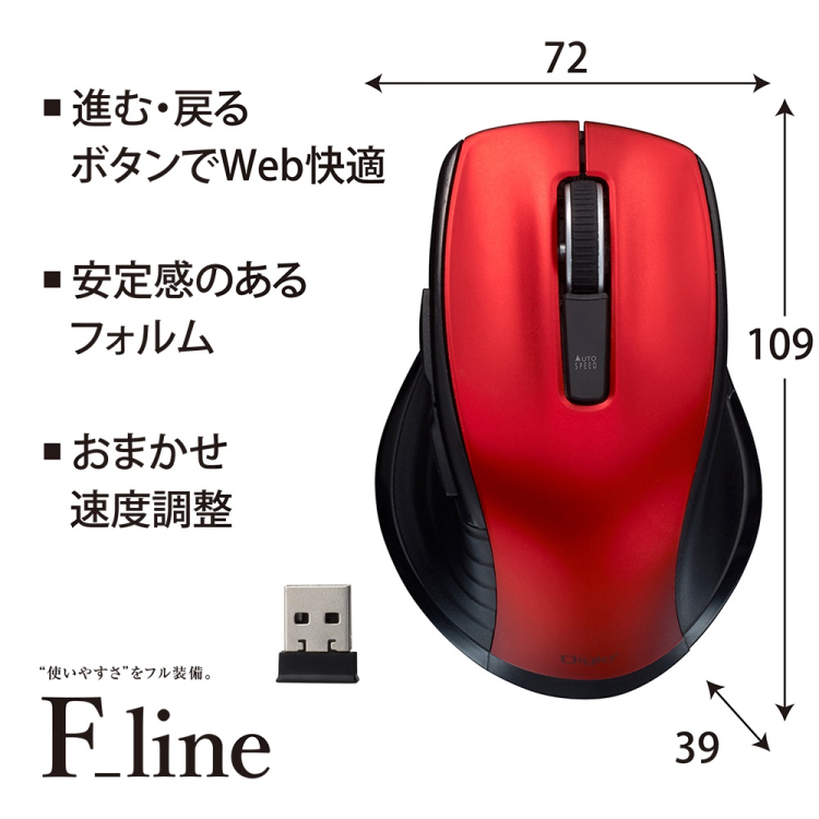 無線静音5ボタン BlueLEDマウス/レッド MUS-RKF226R (tm)