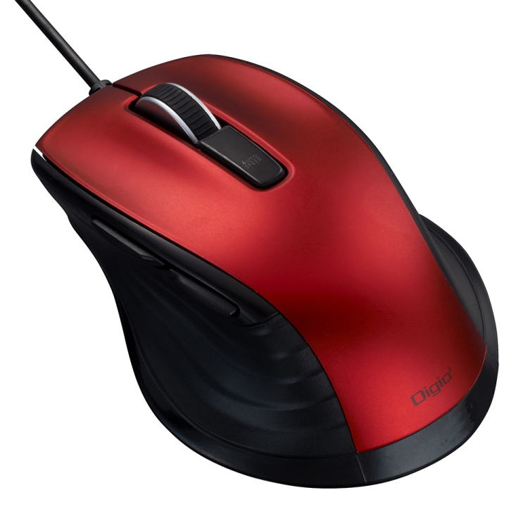 有線静音5ボタン BlueLEDマウス/レッド MUS-UKF227R (tm)