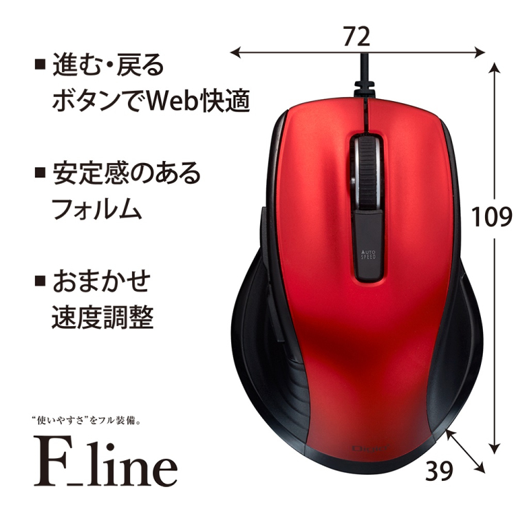 有線静音5ボタン BlueLEDマウス/レッド MUS-UKF227R (tm)