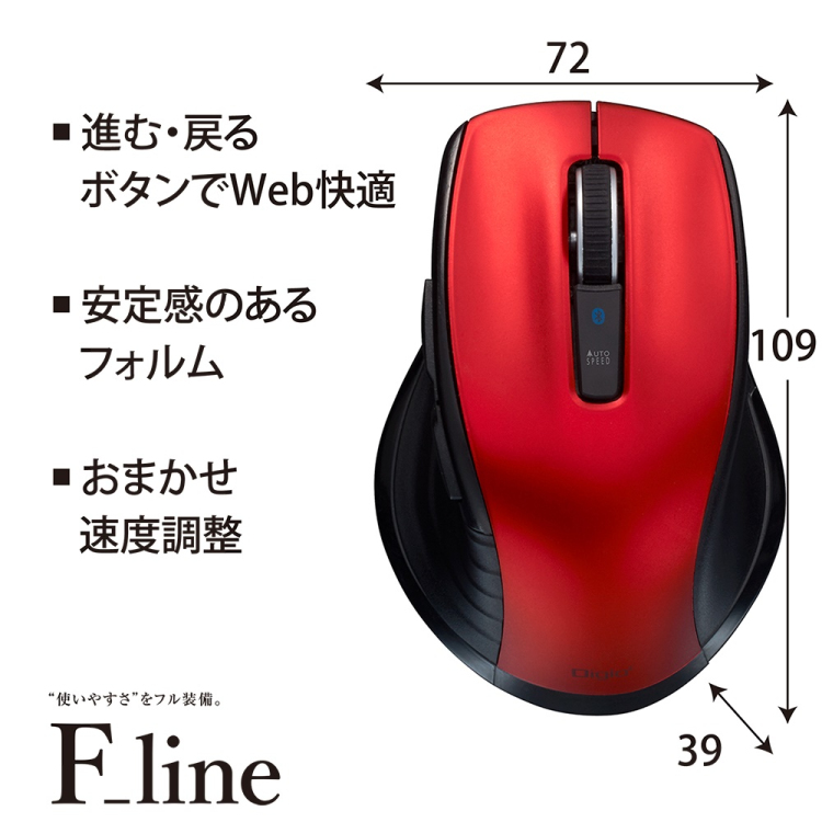 BT静音5ボタン BlueLEDマウス/レッド MUS-BKF228R (tm)