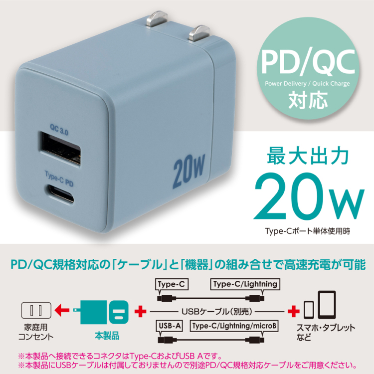 20WPD充電器/ブルーグレー JYU-ACU011BL (tm)