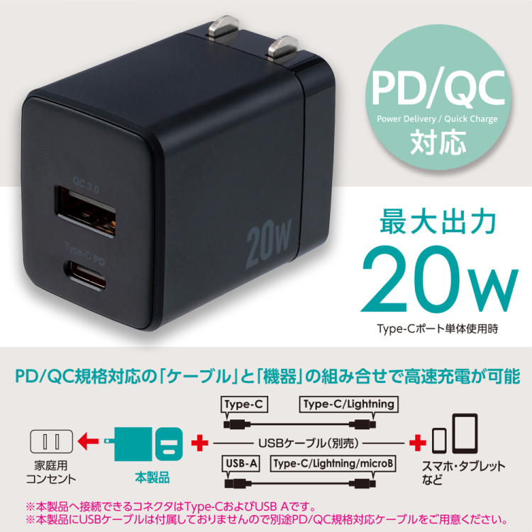 20WPD充電器/ブラック JYU-ACU011BK (tm)