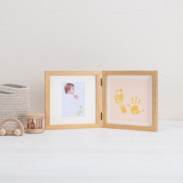 手形足形フォトフレーム/木製/2面/ナチュラル F-TW-111-NA
