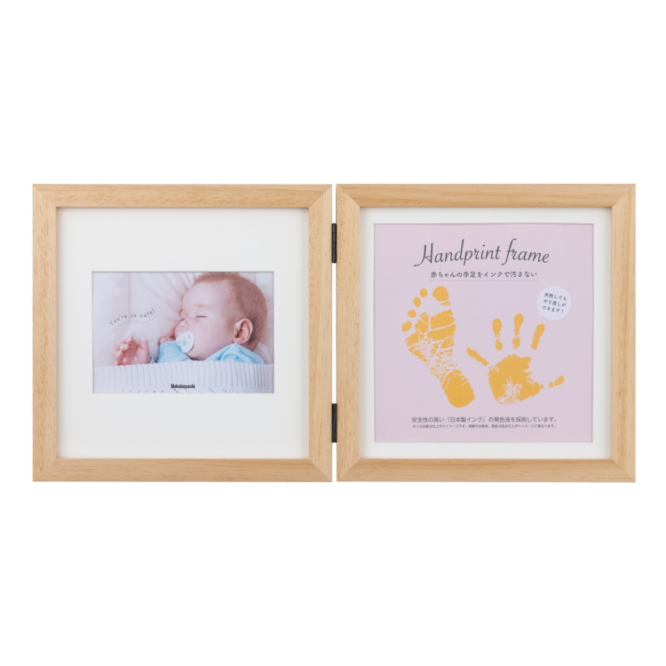 手形足形フォトフレーム/木製/2面/ナチュラル F-TW-111-NA