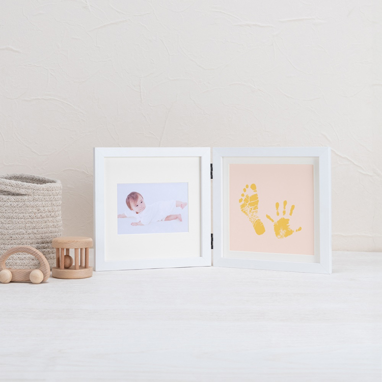 手形足形フォトフレーム/木製/2面/ホワイト F-TW-111-W