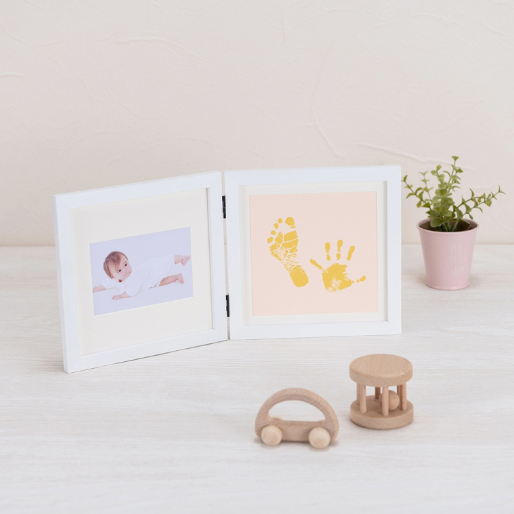 手形足形フォトフレーム/木製/2面/ホワイト F-TW-111-W
