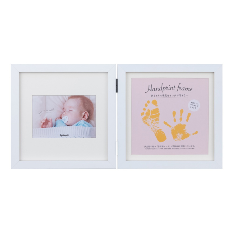 手形足形フォトフレーム/木製/2面/ホワイト F-TW-111-W