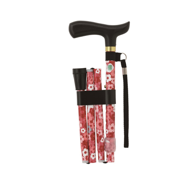 エコノミータイプ 花柄折りたたみ式ステッキ/花柄レッド RQS-E012FR