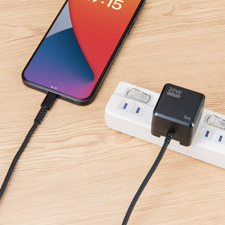 ナカバヤシ GaN 30W PD充電器 1m/黒 JYU-AC0110BK (tm)