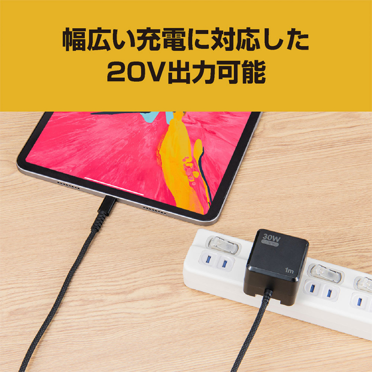 ナカバヤシ GaN 30W PD充電器 1m/黒 JYU-AC0110BK (tm)