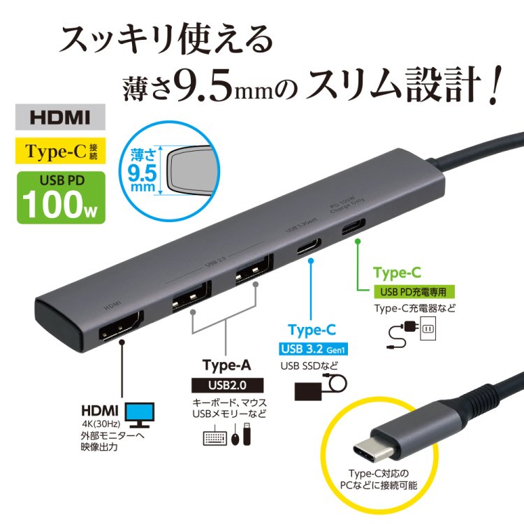 ナカバヤシ PD Type-C スリムドッキングS/グレー UD-C10GY (tm)