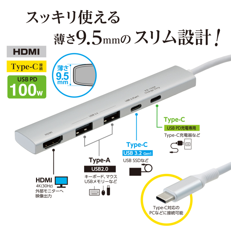 ナカバヤシ PD Type-C スリムドッキングS/シルバー UD-C10SL (tm)
