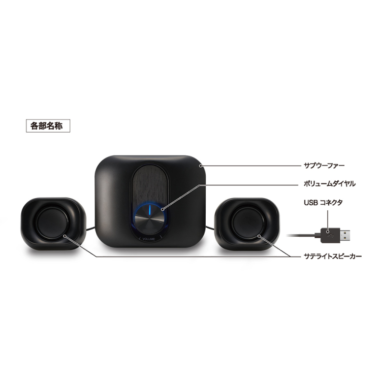 ナカバヤシ コンパクトUSBスピーカー 2.1ch/黒 USP-04BK (tm)