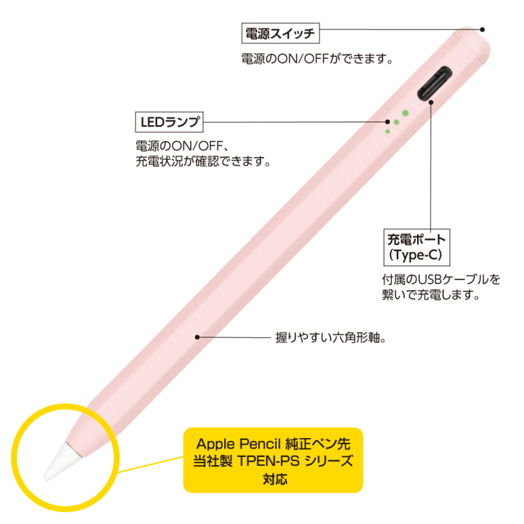 ナカバヤシ iPad専用充電式タッチペン ショートタイプ/ピンク TPEN-002P (tm)