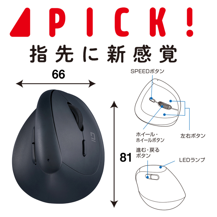 ナカバヤシ 無線ミニエルゴ静音5ボタンBlueLEDマウス/ブラック MUS-RKF222BK (tm)