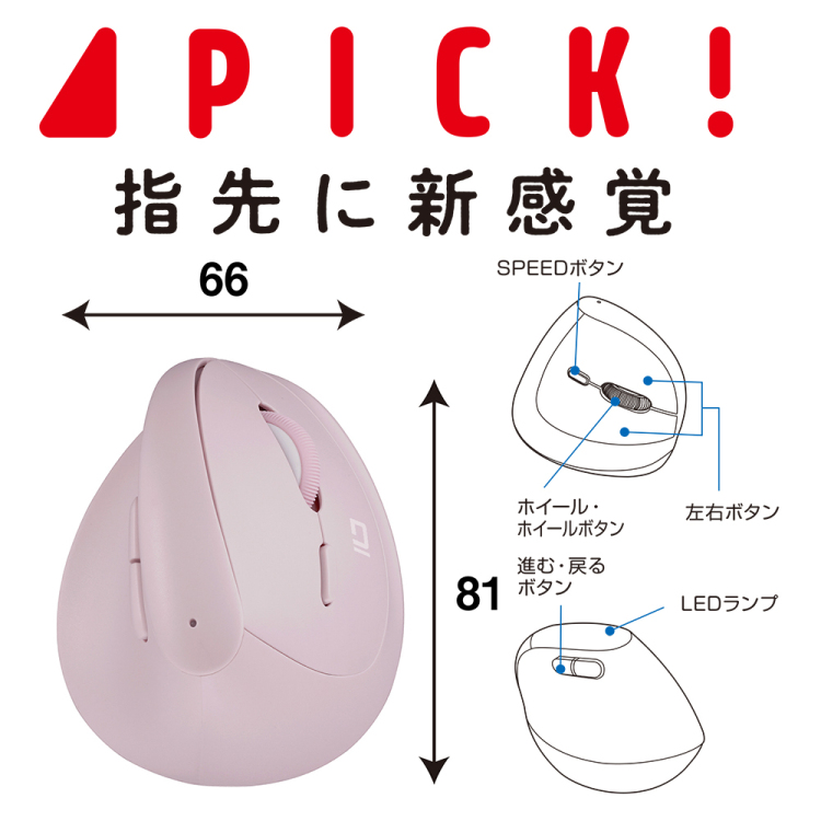 ナカバヤシ 無線ミニエルゴ静音5ボタンBlueLEDマウス/ピンク MUS-RKF222P (tm)