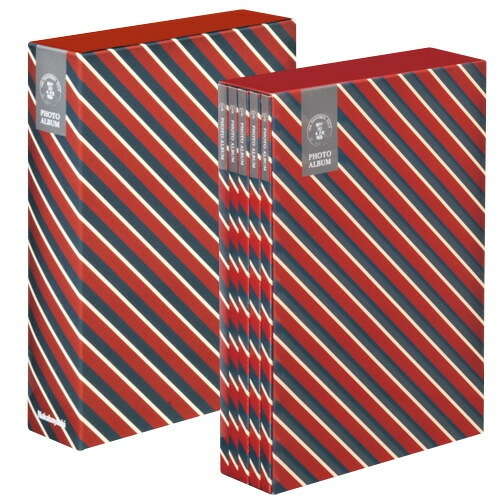 ナカバヤシ 5冊組ポケットアルバム270枚/ストライプ/レッド5PL-270-33-R