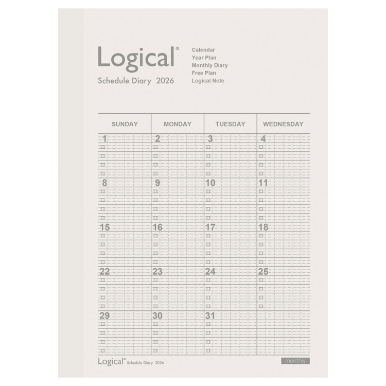【2026年度版 手帳】 ナカバヤシ ロジカルダイアリー2026月間ノートタイプA/A6/ホワイト NS-A602-26AW【ポスト投函1】