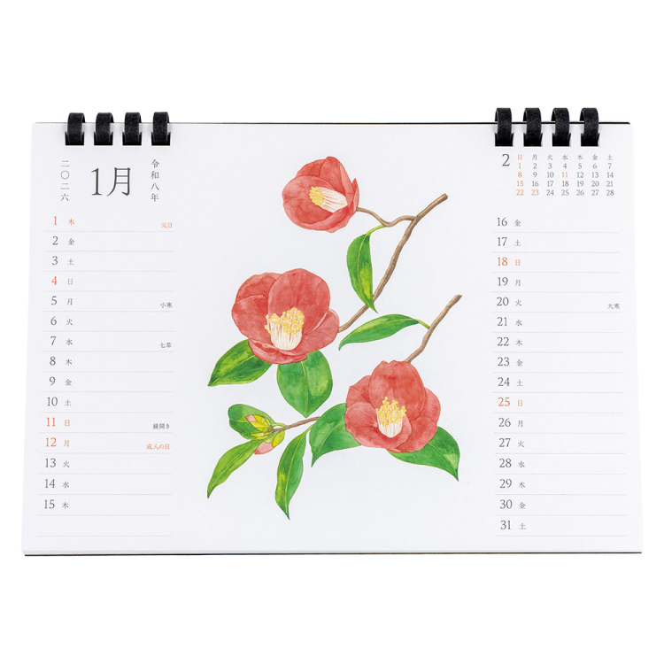 【2026年度版 カレンダー】 ナカバヤシ FSC-MX/卓上カレンダー2026ペーパー/A5花イラスト COC-CLTP-A5FI-26の商品画像2枚目