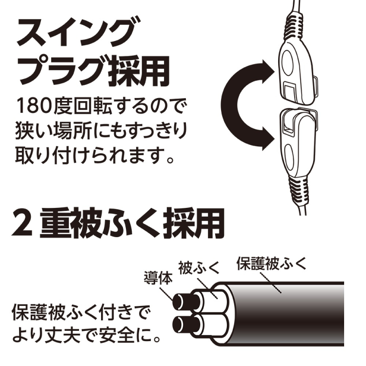 ナカバヤシ 安全機能搭載スイッチ付OAタップ/3個口/1m/ホワイト TAP-046-10W (tm)の商品画像5枚目