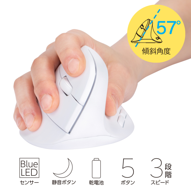 ナカバヤシ 無線静音5ボタンBlueLEDエルゴマウス/ホワイト MUS-RKF251W (tm)の商品画像8枚目