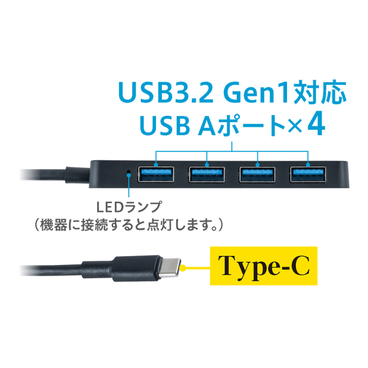 ナカバヤシ USB3.2 Gen1ハブ USB Type-C/黒 UH-C3454BK (tm)の商品画像6枚目