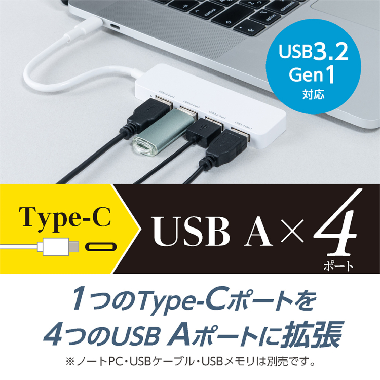 ナカバヤシ USB3.2 Gen1ハブ USB Type-C/白 UH-C3454W (tm)の商品画像3枚目