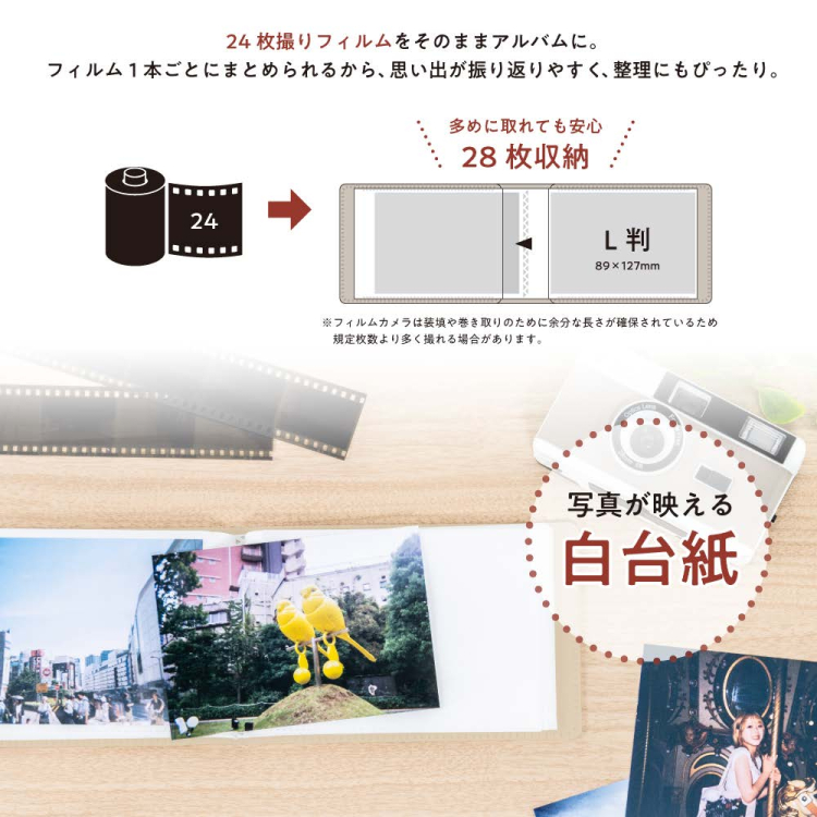 ナカバヤシ フィルムナアルバム 28/ベージュ L判1段ポケット 28枚収納 A-NAPL-280-BEの商品画像3枚目
