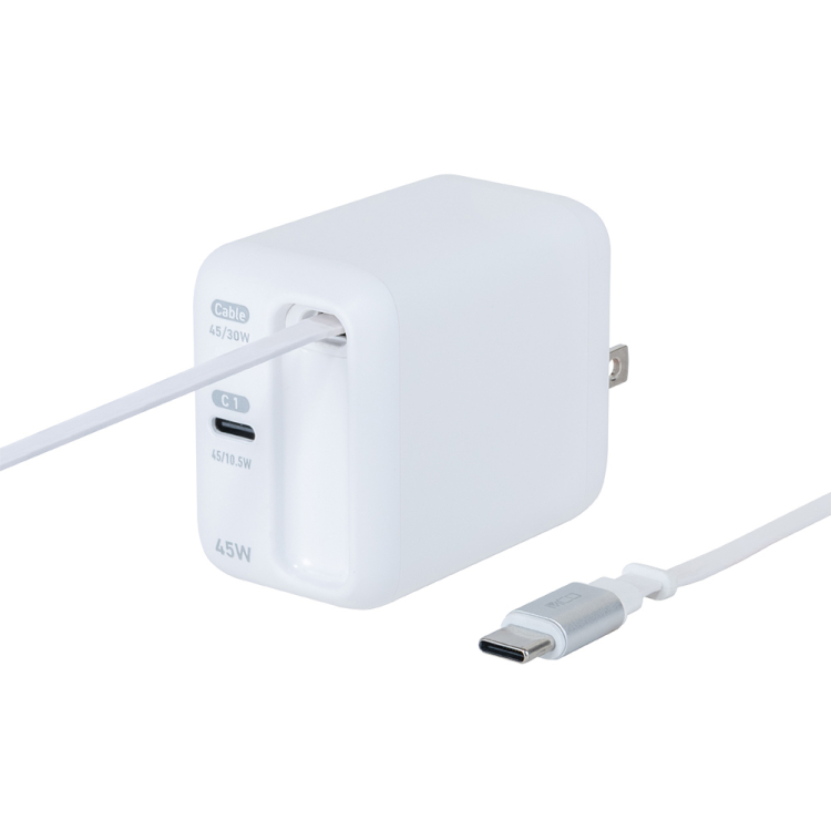 ナカバヤシ　リールケーブル付USB　PD充電器45W／ホワイト　JYU-ACR0145W　(tm)の商品画像1枚目