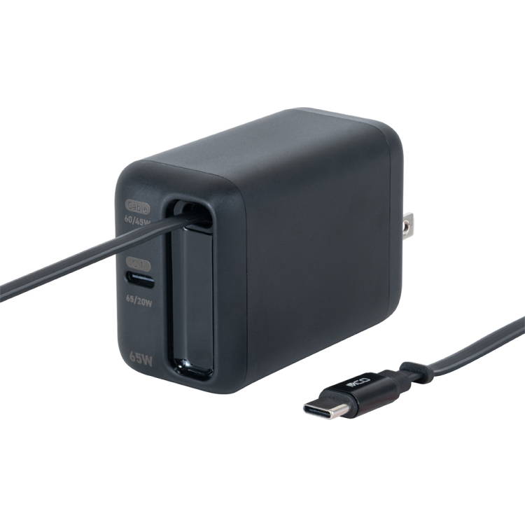 ナカバヤシ　リールケーブル付USB　PD充電器65W／ブラック　JYU-ACR0165BK　(tm)の商品画像1枚目