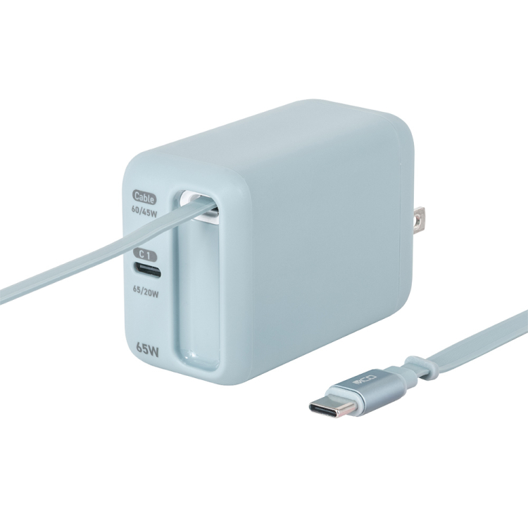 ナカバヤシ リールケーブル付USB PD充電器65W/ブルーグレー JYU-ACR0165BL (tm)の商品画像1枚目