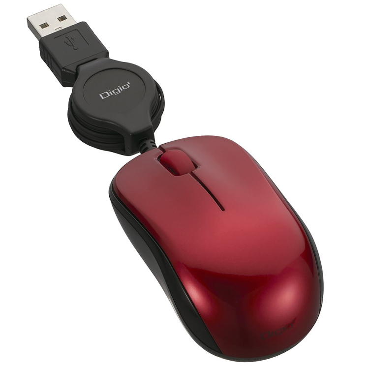 ナカバヤシ　くるんとmini 小型巻き取り有線3ボタンBlueLEDマウス　レッド　MUS-UKT166R　(tm)　の商品画像1枚目