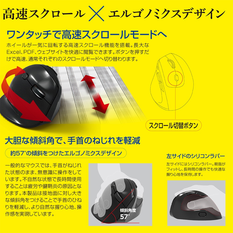 ナカバヤシ　高速スクロール　無線エルゴノミクス5ボタン BlueLEDマウス/グレー　MUS-RKF176GY　(tm)　の商品画像10枚目