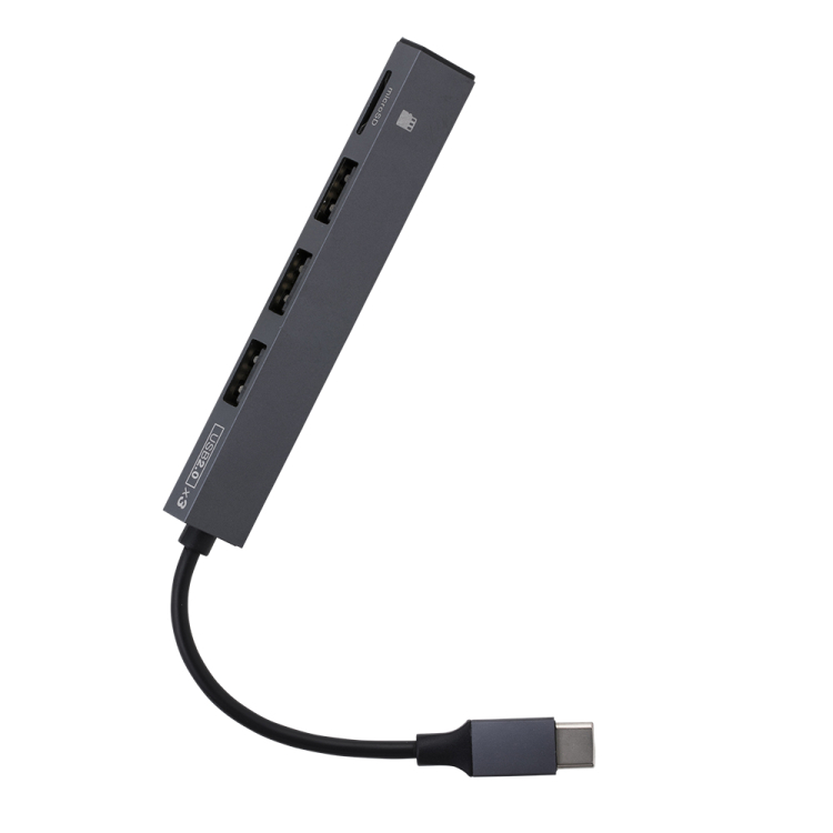 ナカバヤシ アルミ極薄USBハブ【STIX】シリーズ USB2.0 Type-C 3ポート変換µSDカードリー COM-C2MSD113GY (tm) の商品画像3枚目