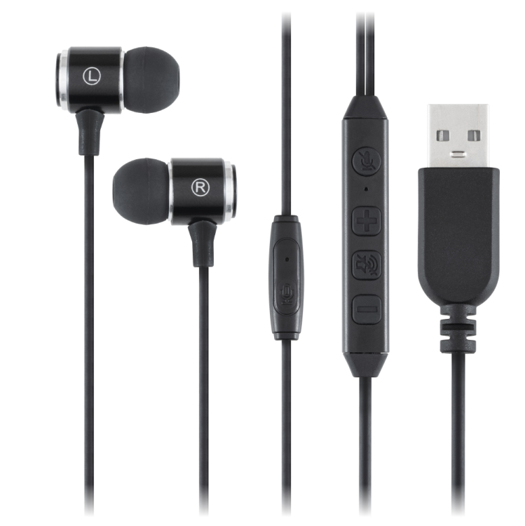 ナカバヤシ　USBイヤホンマイク　多機能リモコン／ブラック　UHP-09BK　(tm)の商品画像1枚目
