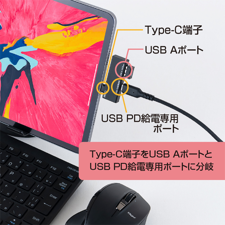 ナカバヤシ　Type-Cホストアダプタ　PD付き　USB－A／ブラック　SAD-CH06PBK　(tm)の商品画像5枚目