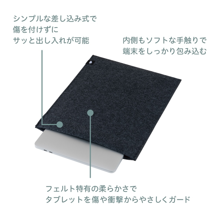 ナカバヤシ　Cloud-Felt 14インチPC・タブレットスリーブケース ダークグレー　SZC-FC142501DGY　(tm)の商品画像2枚目