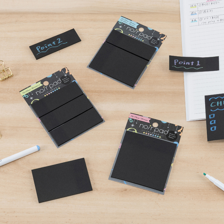 ナカバヤシ　ノアールパッド 黒付箋 3ピース75×25mm 各30枚　FST-007-3の商品画像5枚目
