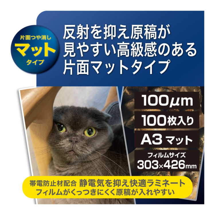 ナカバヤシ ラミネートフィルムE2マット 100μm 100枚入 A3 LPR-MA3E2 (tm)の商品画像3枚目